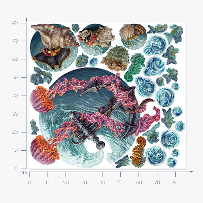 Muur stickers 80x86 Een onderwatersprookje met zeekwallen in de tekening