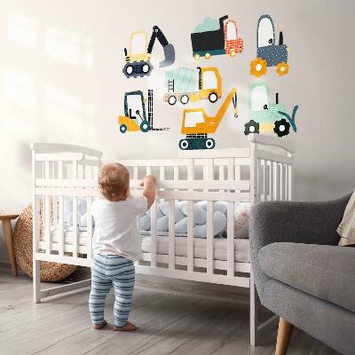 Muur stickers 80x121 Werkvoertuigen in bouwkleuren