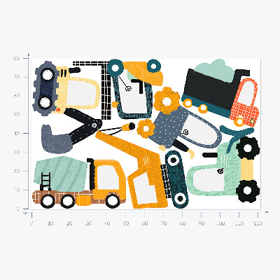 Muur stickers 80x121 Werkvoertuigen in bouwkleuren