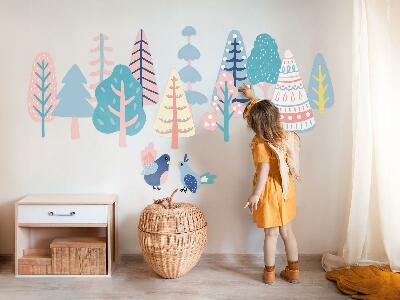 Muur stickers 80x100 Boho-bos met pastelkleurige bomen en vogels