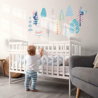 Muur stickers 80x100 Boho-bos met pastelkleurige bomen en vogels