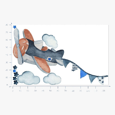 Muur stickers 80x127 Pastelvliegtuig in een aquarellucht