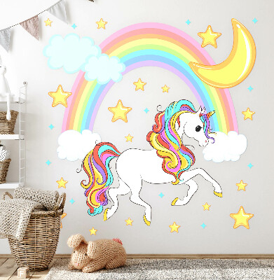 Muur stickers 80x143 Kleurrijke eenhoorn in regenbooglucht