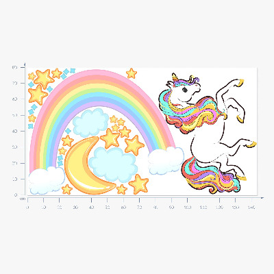 Muur stickers 80x143 Kleurrijke eenhoorn in regenbooglucht