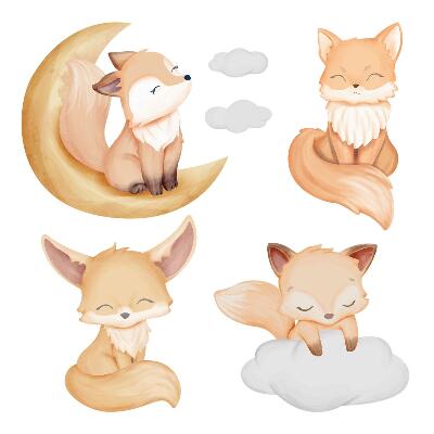 Muur stickers 80x128 Schattige aquareldieren in hemelse stijl