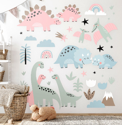 Muur stickers 80x118 Dinosaurussen omringd door pastelkleurige vegetatie