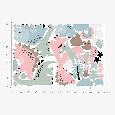 Muur stickers 80x118 Dinosaurussen omringd door pastelkleurige vegetatie