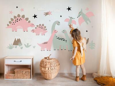 Muur stickers 80x128 Dinosaurussen in een pastelkleurige jungle