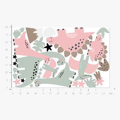 Muur stickers 80x128 Dinosaurussen in een pastelkleurige jungle
