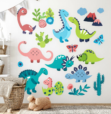 Muur stickers 80x144 Vrolijke dinosaurussen in een pastelpalet