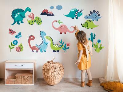 Muur stickers 80x144 Vrolijke dinosaurussen in een pastelpalet
