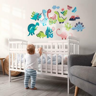 Muur stickers 80x144 Vrolijke dinosaurussen in een pastelpalet