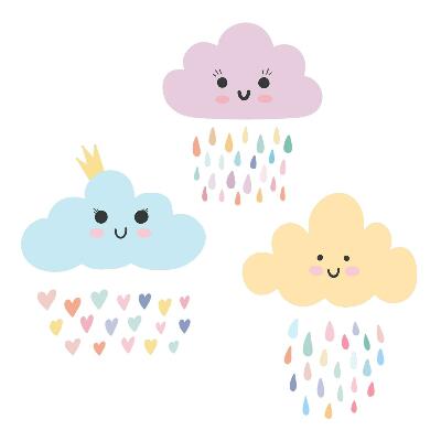 Muur stickers 80x103 Vrolijke wolken met regen in pasteltinten