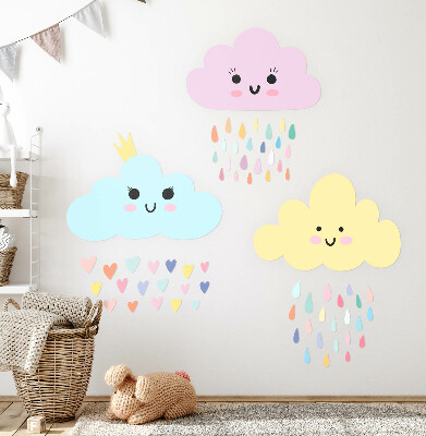 Muur stickers 80x103 Vrolijke wolken met regen in pasteltinten