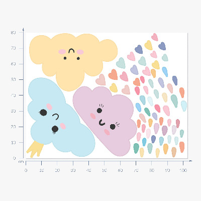 Muur stickers 80x103 Vrolijke wolken met regen in pasteltinten