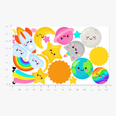 Muur stickers 80x134 Regenboogruimtethema met raket en planeten