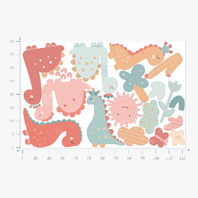 Muur stickers 80x122 Pastelkleurige wereld van dinosaurussen in boho-stijl