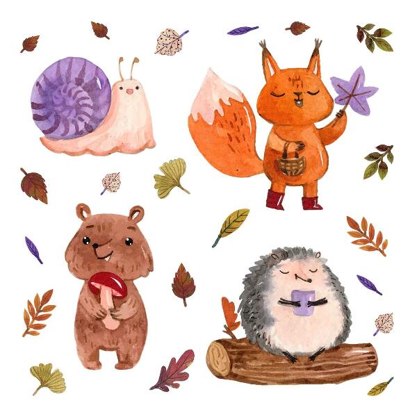 Muur stickers 80x128 Boswezens in herfstige aquareltinten