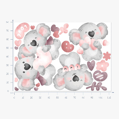 Muur stickers 80x113 Pastelkleurige schattige koala's in aquarelstijl