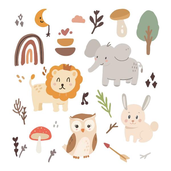 Muur stickers 80x146 Een charmant boho-dierenpatroon