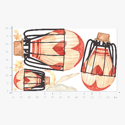 Muur stickers 80x132 Boho ballonnen en sterren in aquarelstijl