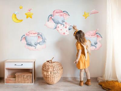 Muur stickers 80x122 Olifanten en wolken in pastelkleurige aquarelstijl