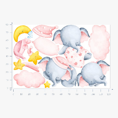 Muur stickers 80x122 Olifanten en wolken in pastelkleurige aquarelstijl