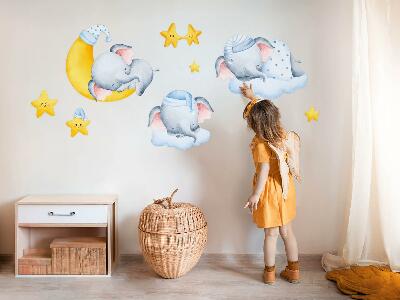 Muur stickers 80x109 Olifanten en wolken in een pastelparadijs