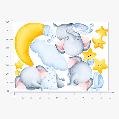 Muur stickers 80x109 Olifanten en wolken in een pastelparadijs