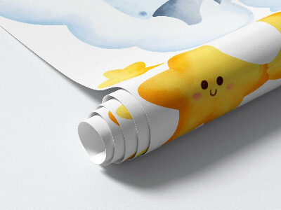 Muur stickers 80x112 Pastelkleurige olifanten en wolken in aquarelstijl