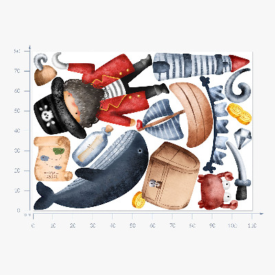 Muur stickers 80x110 Piratenwereld in pastelkleurige waterverf