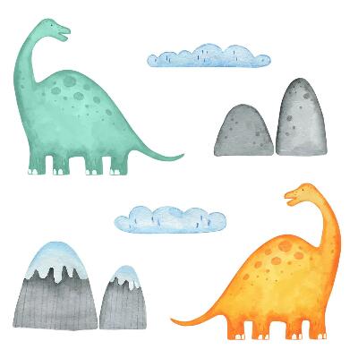 Muur stickers 80x143 Dinosaurussen in pastelkleurige aquarellandschappen