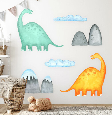 Muur stickers 80x143 Dinosaurussen in pastelkleurige aquarellandschappen