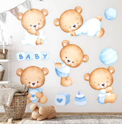 Muur stickers 80x137 Pastelkleurige teddyberen in aquarelversie