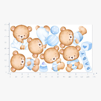 Muur stickers 80x137 Pastelkleurige teddyberen in aquarelversie