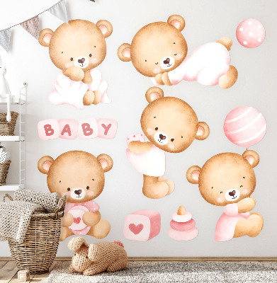 Muur stickers 80x140 Pastelkleurige aquarel teddyberen in een charmante uitvoering