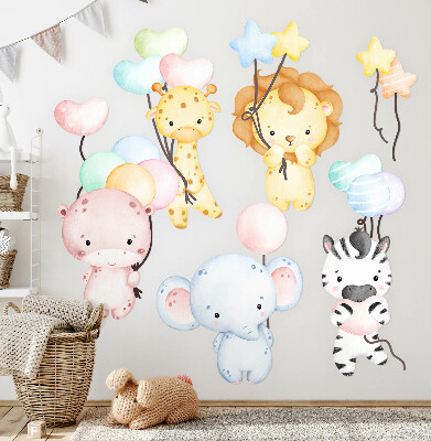 Muur stickers 80x118 Safari met wilde dieren en aquarelballonnen