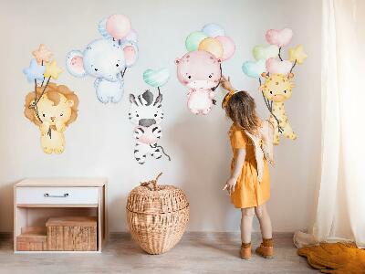 Muur stickers 80x118 Safari met wilde dieren en aquarelballonnen