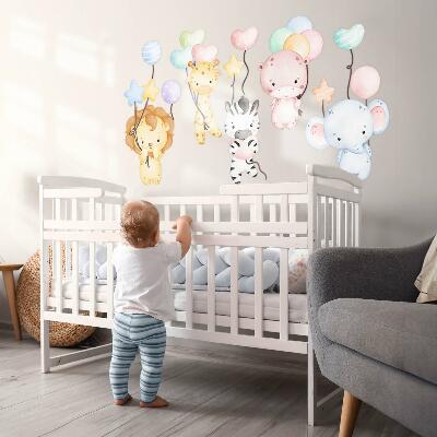 Muur stickers 80x118 Safari met wilde dieren en aquarelballonnen