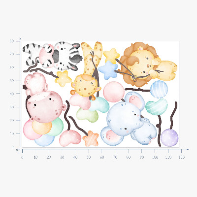 Muur stickers 80x118 Safari met wilde dieren en aquarelballonnen