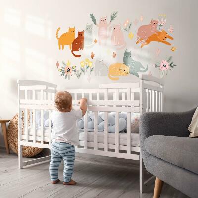 Muur stickers 80x141 Pastelkleurige katten en planten in boho-stijl