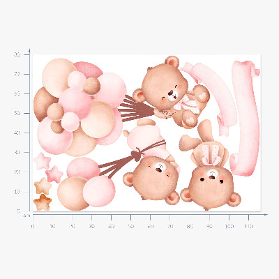 Muur stickers 80x116 Teddyberen met ballonnen in pastelwaterverf
