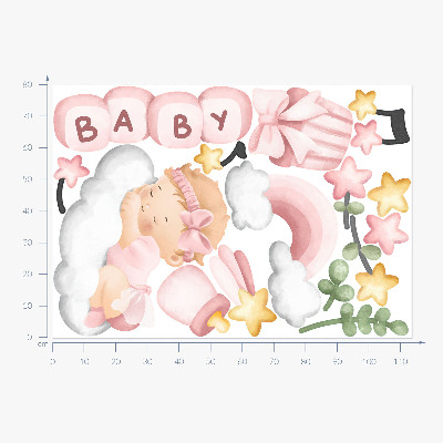 Muur stickers 80x114 Pastelkleurige aquareldecoraties voor een kleine prinses