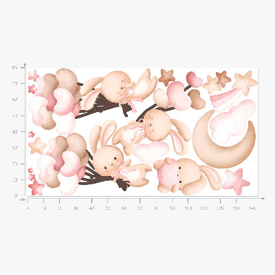 Muur stickers 80x144 Konijntjes met ballonnen in pastelkleurige aquareltinten
