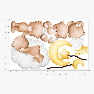 Muur stickers 80x126 Schattige teddyberen in de wolken en sterren