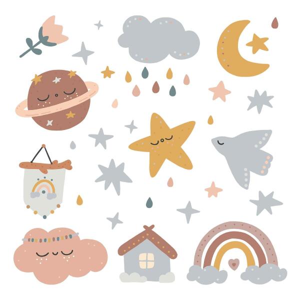 Muur stickers 80x132 Boho in pasteltinten van lucht en ruimte