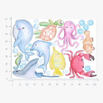 Muur stickers 80x113 Een pastelkleurige onderwaterwereld van aquarelwezens