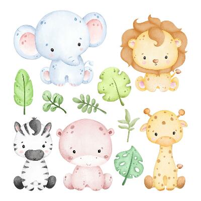 Muur stickers 80x92 Safari in pasteltinten met charmante dieren