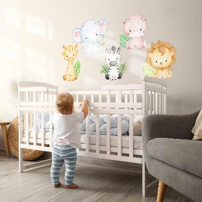 Muur stickers 80x92 Safari in pasteltinten met charmante dieren