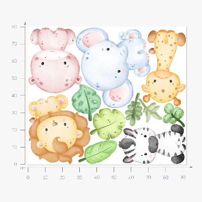 Muur stickers 80x92 Safari in pasteltinten met charmante dieren